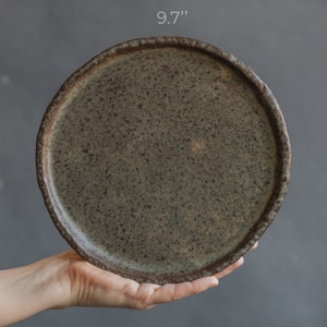 SET of 2 BIG, middle size, or small flat PLATES for everyday and fine dining in dark chocolate&grey-black color, handmade ceramic, stoneware image 6