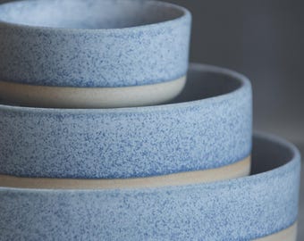 IN STOCK Set of 3 nest bowls, ramen bowl/versatile bowl in blue on white color stoneware handmade ceramics, Birthday gift, versatile bowls