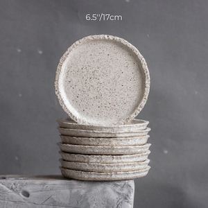 TO ORDER a SET of 2 or more flat plates for every day in wabi-sabi design, dark in white and gray color, handmade ceramic, stoneware image 10