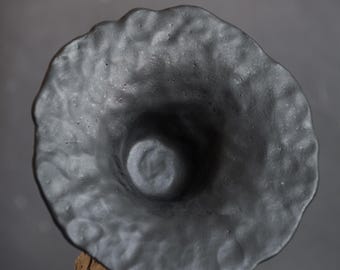 IN STOCK dark flower BOWL in modern minimal design in form of a flower in black color, stoneware, handmade ceramics, good present gift