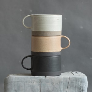 Green-Black Ceramic Mug | Minimal Handmade Stoneware Cup