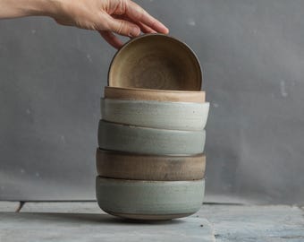 In STOCK Set of 6 BREAKFAST bowls, minimal design, stoneware, multicilour, handmade ceramics, pottery, tableware, salad bowl