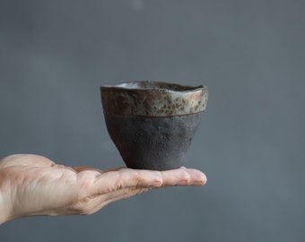 to order SET of 2 COFFEE CUPS tumblers in dark greenish in wabi sabi style for coffee rituals in minimal design, handmade stoneware ceramics