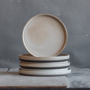 OUTLET Set of 6 plates for every day in minimal design in white on black/grey, rustic style, stoneware, handmade ceramics, discounted item image 2