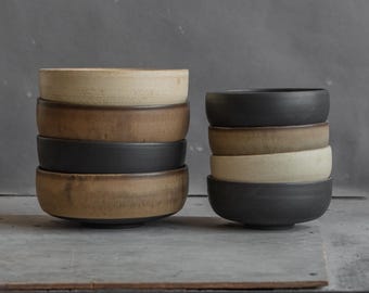 In STOCK Set of 4 RAMEN+4 BREAKFAST bowls, minimal design, stoneware, multicilour, handmade ceramics, pottery, tableware, salad bowl