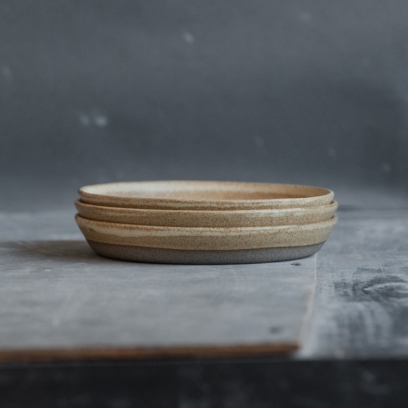 IN STOCK Set of 3 plates for every day in minimal design in beige on grey, stoneware, handmade ceramics image 2