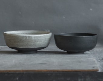 IN STOCK Set of 2 ramen nest bowls in white/black color, matt glazed, stoneware handmade ceramics, housewarming present, versatile