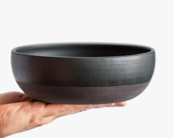 TO ORDER Set of 2 Buddha bowls 34oz/1000ml no stand matt glazed total black color, stoneware handmade ceramics, Christmas gift