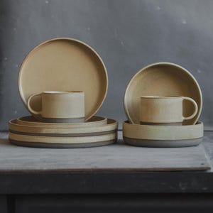 DINNERWARE SET for 2 persons | Dinner set | Matte | Flat plates | Salad bowls Tableware STONEWARE ceramic beige on gray