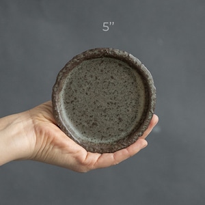 SET of 2 BIG, middle size, or small flat PLATES for everyday and fine dining in dark chocolate&grey-black color, handmade ceramic, stoneware image 10