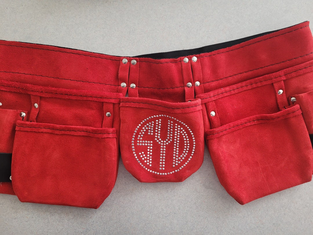 Personalized Women's Leather Tool Belt 3 Letter Circle Monogram Ruby Red Tool Belt for Women Etsy