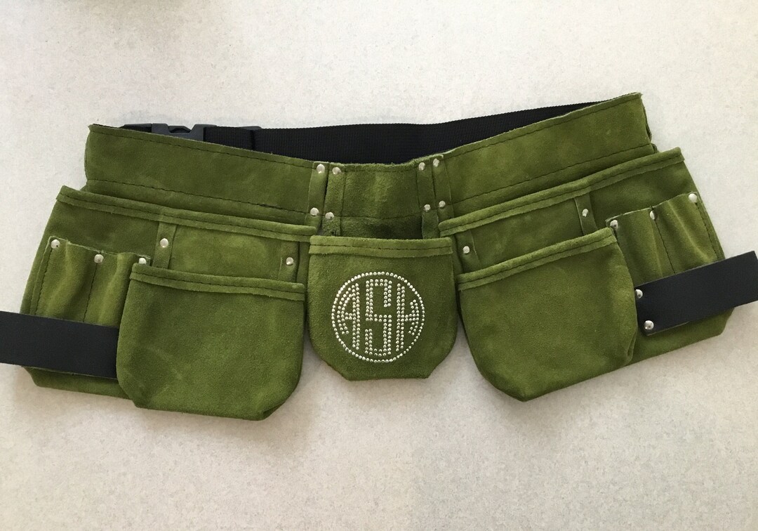 Personalized Women's Leather Tool Belt 3 Letter Circle Monogram Lush Loden Green Etsy