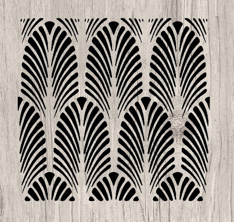 May include: Black and white geometric pattern with a repeating design of overlapping arcs. The pattern is reminiscent of Art Deco style.