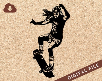Young Skater Girl Riding Skateboard | PNG, JPG, SVG Cut File For Decals, Party Card Making, T-shirts, Stickers, Posters, Wall Art, Gifts