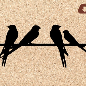 Swallows On A Wire | SVG Cut File For Art Projects, Wall , Decor, Graphic Design, Tshirts | PNG JPG Digital Image