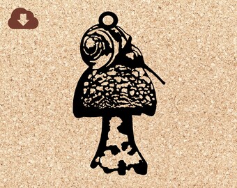 Snail On Mushroom Woodland Printable Ornament — SVG, JPG, PNG Silhouette File For Clipart Paper Crafts, Cricut Cutting, & Gifts