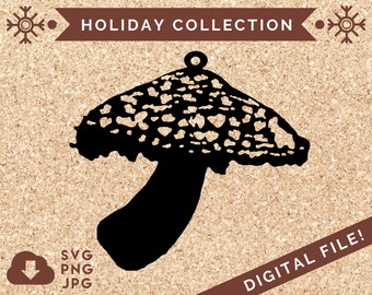 Mushroom Christmas/Holiday Ornament — SVG, JPG, PNG Silhouette File For Clipart Paper Crafts, Cricut Cutting, & Gifts