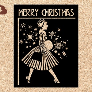 1950s Mid-Century Modern Vintage Woman Christmas Shopping Printable Card — SVG, PNG, JPG Silhouette For Paper Craft, Cricut, & Scrapbooking