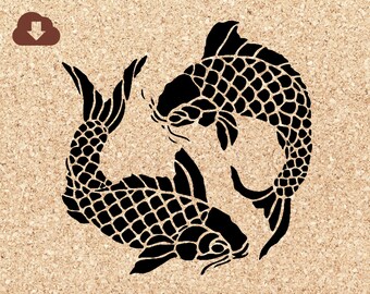 Chinese Koi Fish  | SVG, PNG, JPG Digital Download For Art Projects, ing, Painting, Wall Decor, Floors