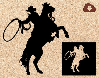 Cowboy with Lasso Bucking Horse | 3D SVG Cricut File In Negative & Positive File Formats For Scrapbook, Vinyl Decal, T-shirt Design, Tattoos