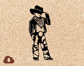 Little Boy Cowboy SVG for Cricut Cutting Papercraft, Cowboy Hat, Chaps, Jacket, Handkerchief Silhouette, Rodeo Cowboy, PNG JPG for Clip Art