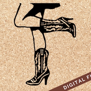 Sexy Lady In High Heel Cowgirl Boots SVG Cut File, PNG Silhouette For Art Projects, Card Making, , Decals, T-shirts