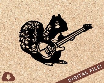 SVG Squirrel Playing Electric Guitar; Cricut Files; JPG PNG Clip Art; for Paper Crafts, Vinyl, Decals, TShirts; Personal and Commercial Use
