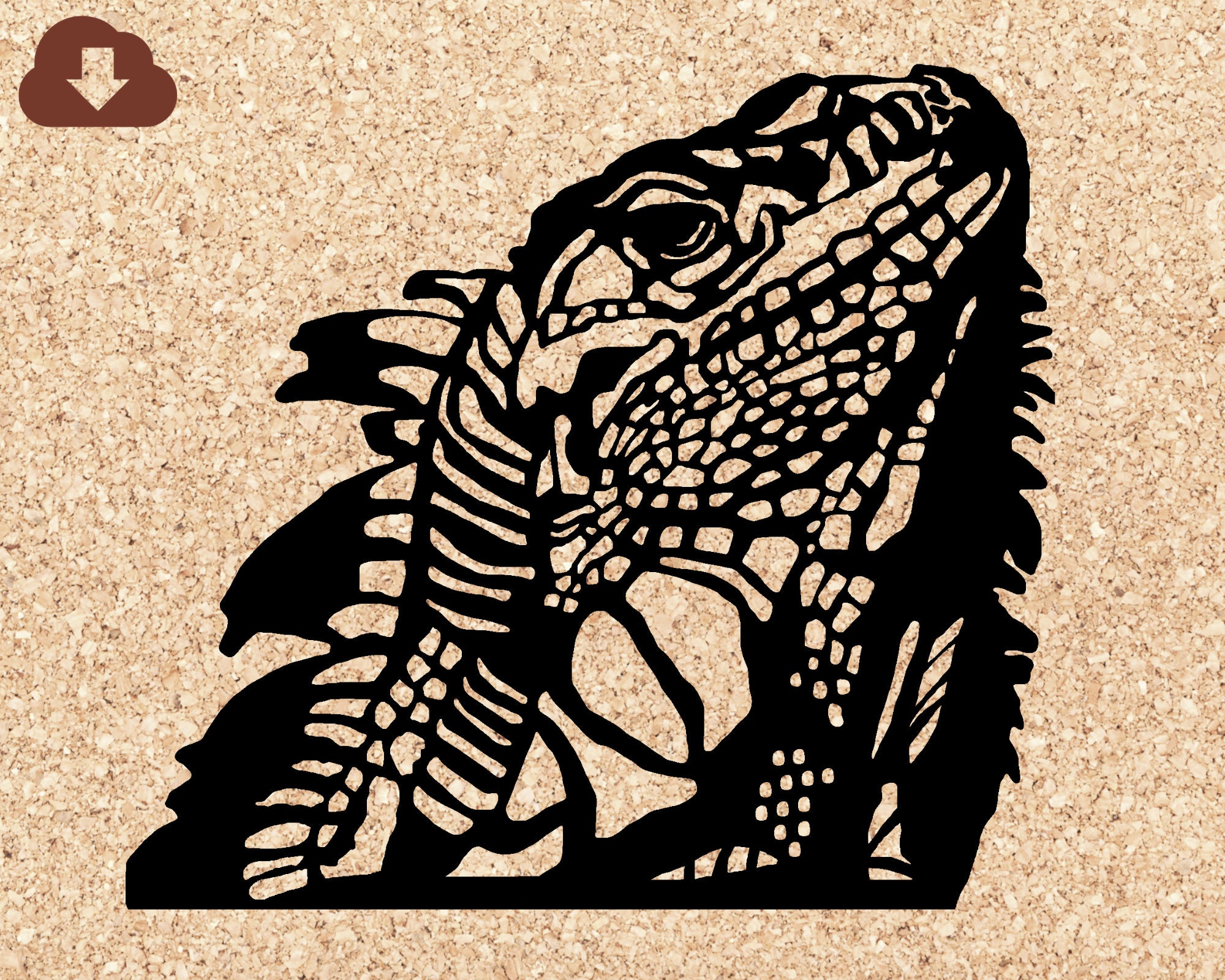 Iguana Head SVG Cut File PNG Transparent and JPG Outline for Hand Cutting Use for t-shirts, card, decals, scrap booking One Cut svg