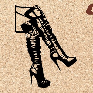 Sexy High Heel Leather Thigh Boots SVG Cut File for Art Projects, Card Making, , Decals, T-shirts Personal and Commercial Use Digital
