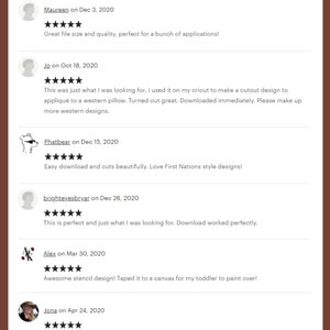 May include: Screenshot of customer reviews for a digital download product. The reviews are all positive and mention the ease of use and quality of the product. The product is described as a stencil design, perfect for crafting and DIY projects.