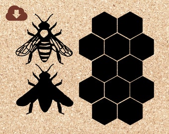 Honey Bee SVG File for Machine Cutting Honeycomb Solid Body Digital Download Silhouette for Vinyl Decals TShirts Personal and Commercial Use