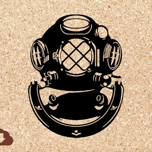 Deep Sea Diving Helmet | Retro Diving Sci-Fi | SVG Cut File For Paper Craft Art Projects, Cardmaking, , Decals, T-shirt Designs