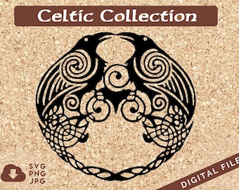 Celtic Ravens Huginn & Muninn / SVG File for Paper Craft Scrapbook Iron On T Shirts Decals / PNG JPG for Clip Art / Personal and Commercial