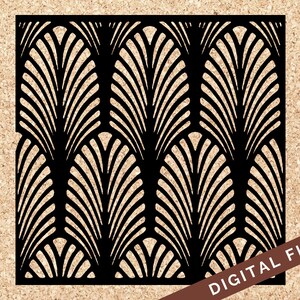 May include: Black and white geometric design with a repeating pattern of overlapping arches. The design is reminiscent of Art Deco style.