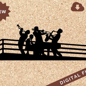 Jazz Band Playing on Balcony Silhouette SVG File JPG and PNG for Clip Art Commercial and Personal Use, for Art Projects, Papercraft, Website