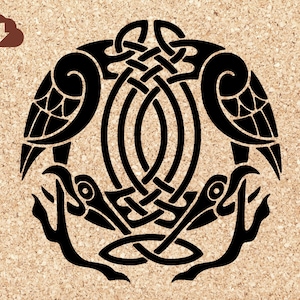 Pochoir noeud celtique aigle à deux têtes | Symbole du pouvoir en vieux norrois | SVG Cricut, JPG Fichier Image PNG
