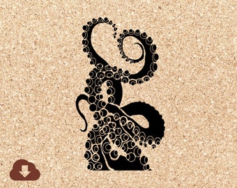 Octopus Tentacles SVG Stencil Cut File para proyectos de arte de papel cricut, clipart, decoración de playa, manualidades para niños, diseño de tatuajes y más