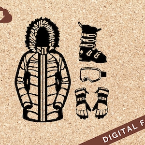 Womans Winter Parka, Gloves, Ski Boots, Ski Goggles SVG PNG JPG Vector Clip Art Great for Tshirt Design, Decals, Art Prints, Decor, Painting