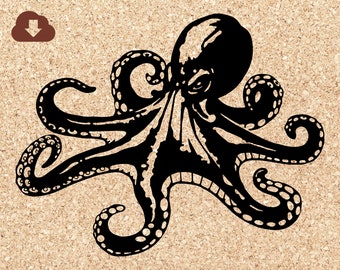Angry Octopus SVG | Sea Animal Digital Download Cricut Cutter File / Printable PNG JPG Clip Art / Art, Crafts, Projects
