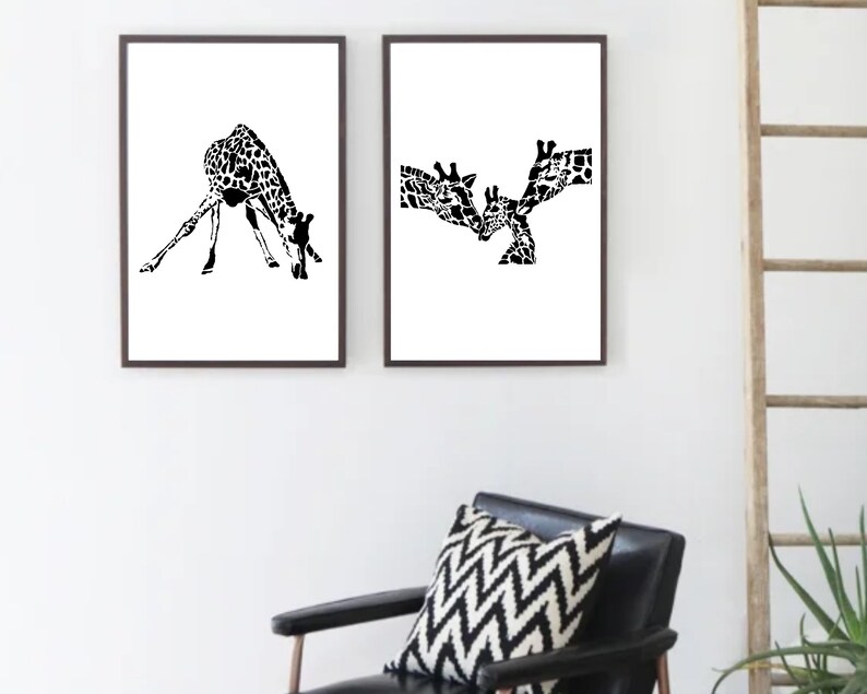 Download Giraffe Family With Baby PNG JPG SVG Stencil For Vinyl | Etsy