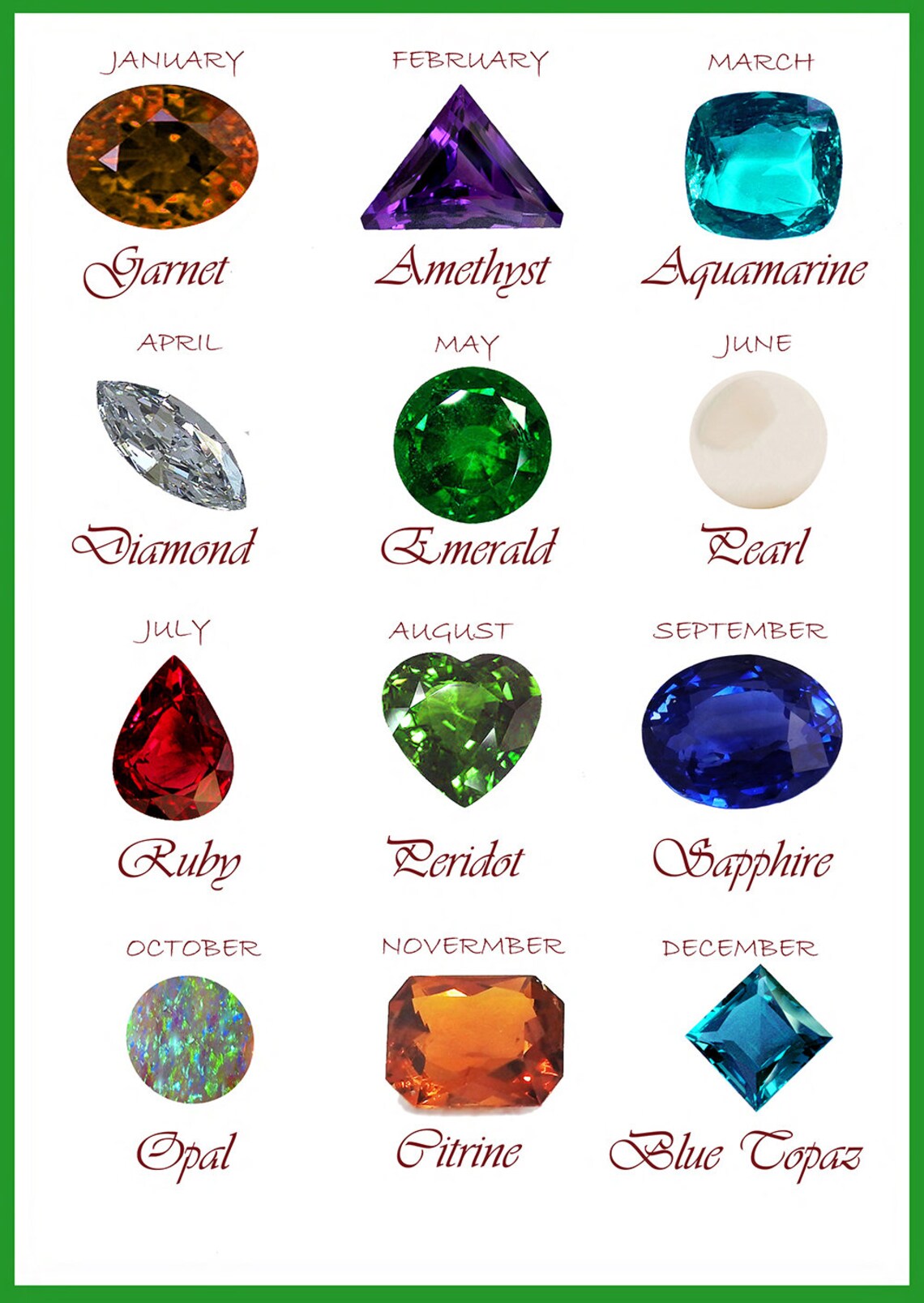 5 Printable Birthstone Charts Bundle Digital Download JPG Printable ...