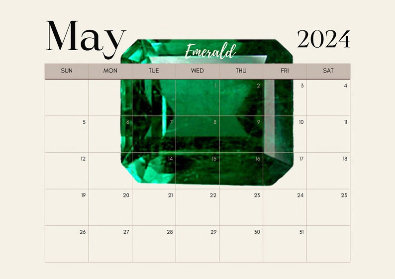 Printable Calendar 2024, Monthly Planner, With Birthstones, Instant