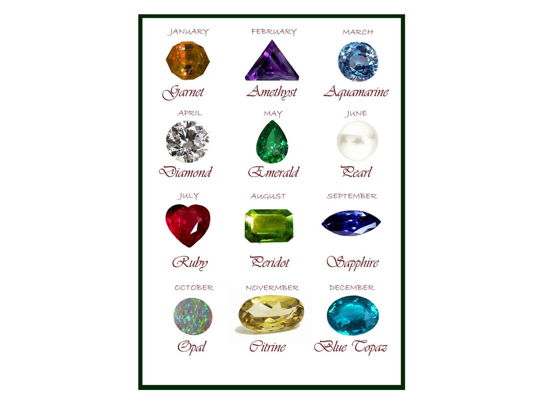 Printable Birthstone Chart Digital Download PDF,JPG, PNG, Wall Decor ...