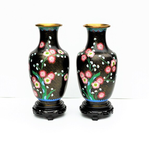 Fine Old Chinese Brass Cloisonne Large 9 Tall Vases Etsy