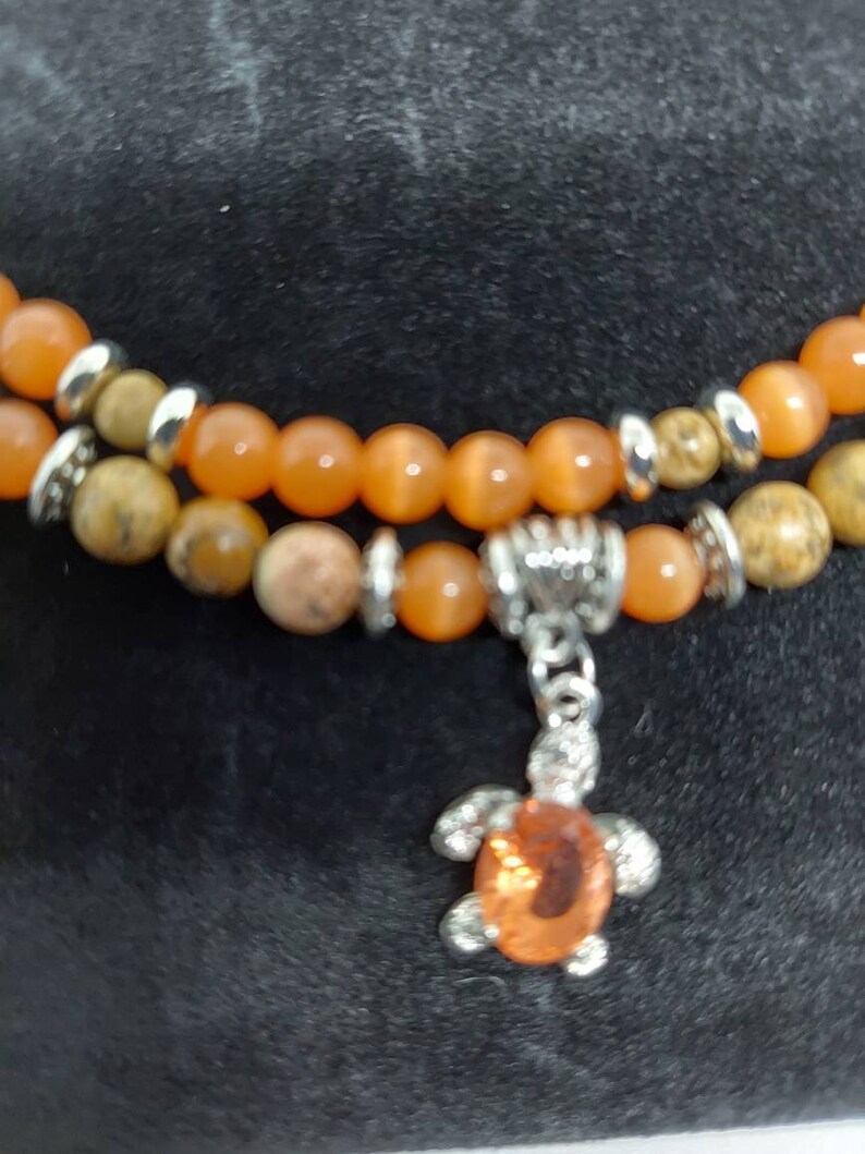 Yellow jasper with champagne cats eye opal ankle bracelet