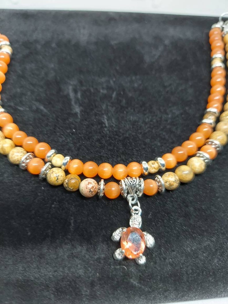 Yellow jasper with champagne cats eye opal ankle bracelet