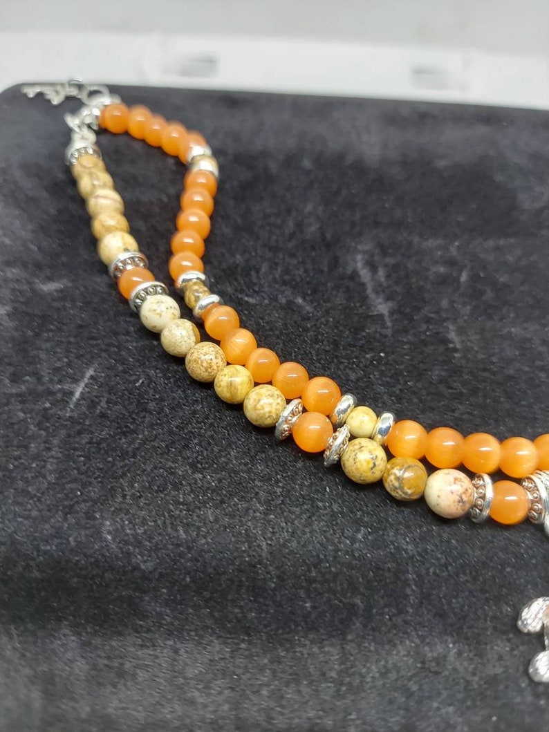 Yellow jasper with champagne cats eye opal ankle bracelet