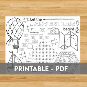 Activity Sheet for Travel Party Printable, Activity for Adventure, Kids Activity Sheet, Traveling Themed Printable Activity, Adventure Begin