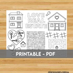 Activity Sheet for Real Estate Printable, Activity for Open House, For Realtors, Closing realto, Realtor Printable, Realtor Kids
