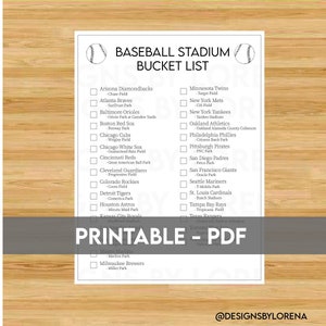 Grundlegende Baseball Stadion Bucket List druckbar, Baseball Bucket List, Baseball Aktivitäten, Baseball Spaß druckbar, MLB Stadion Tracker Print